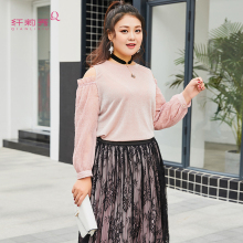 纤莉秀2018秋新款大码女装针织T恤遮肚子显瘦圆领藏肉上衣图片