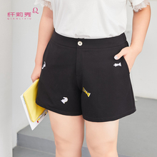 纤莉秀2018夏新款大码女装绣花显瘦短裤胖妹妹200斤藏肉韩版裤子图片