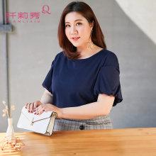 纤莉秀2018春新款大码女装胖mm遮肚子修身显瘦圆领弹力宽松T恤图片
