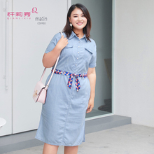 纤莉秀大码女装2018夏装新款韩版宽松显瘦牛仔连衣裙图片