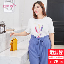 纤莉秀大码女装2018夏新款立体印花图案胖妹妹mm韩版宽松短袖T恤图片