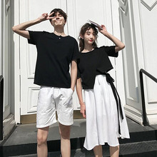 夏装 个性 男t恤女拼接裙子套装 连衣裙韩版 小众设计感情侣装 班服ins