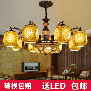 新中式吊灯LED古典铁艺客厅吊灯 景德镇陶瓷别墅复式楼餐厅大吊灯