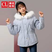 潮流前线2018年冬装新品女款时尚休闲韩版宽松短款连帽毛边棉服潮图片