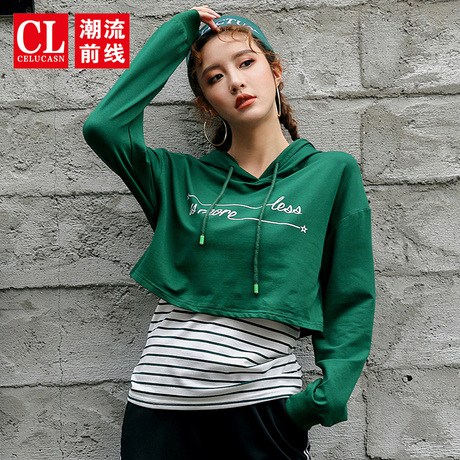 N潮流前线2018秋季新品女款卫衣连帽假两件套韩版修身时尚潮青少商品大图