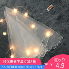 2019新款 结婚纱照拍照新娘头纱韩式珍珠简约唯美婚纱头纱短款 白色