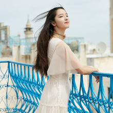 嫁衣 藕粉色文艺甜美蕾丝网纱连衣裙2018新款 彼得潘大叔