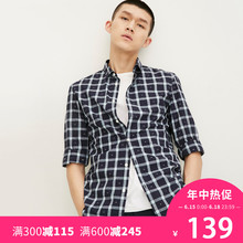 衬衫 217131508 衣E 夏季七分袖 JackJones杰克琼斯格纹纯棉直筒男装