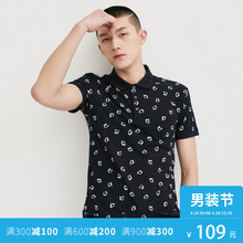 杰克琼斯男春纯棉罗纹修身 217106503 印花翻领T恤E Jones Jack