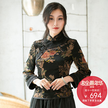 三重门{笑忘书}2018春秋复古真丝香云纱唐装旗袍上衣中式汉服女装图片