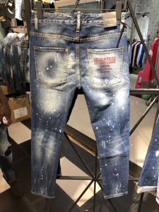 19春夏新款牛仔长裤男d2修身小脚水洗浅色破洞印花字母潮补丁磨烂