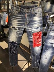 春夏新款牛仔裤男立体裁剪修身小脚全条缝线机车撞色布复古d2T03