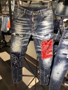 春夏新款牛仔裤男立体裁剪修身小脚全条缝线机车撞色布复古d2T03