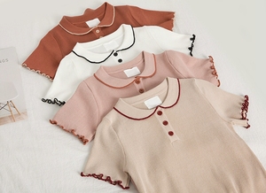 针织上衣女甜美荷叶边T恤