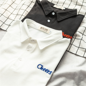 休闲简约百搭刺绣字母半袖男女Polo衬小清新港味青少年学院短袖T