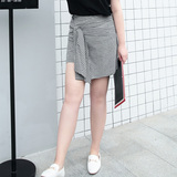 2018大码胖妹妹女春装黑白格抽带显瘦遮肚子短裙裤女66080