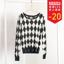 春黑白格纹套头羊毛针织衫 原1389 老款 玛克茜妮 折扣 正品