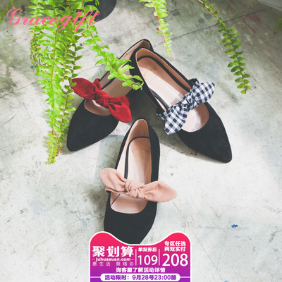 Grace gift玛丽珍鞋女优雅蝴蝶结淑女鞋复古尖头单鞋平底鞋女鞋