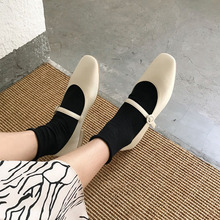 脚衫 2019春季新款玛丽珍单鞋女矮跟浅口一字扣