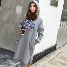 长款长袖抓绒加厚时尚过膝连帽卫衣裙套头女宽松长裙chic2018冬季图片