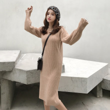 中长款纯色半高领针织衫连衣裙 套头女宽松慵懒风打底裙2018冬季图片