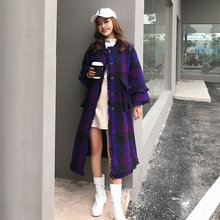 长款加厚格子外套大衣cec 宽松显瘦大码胖MM百搭外衣2018冬季韩版图片