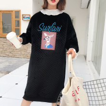 中长款半高领加厚贴布时尚chic卫衣裙 套头女宽松大码连衣裙秋冬图片