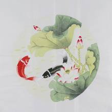 工笔画团扇荷花鲤鱼 客厅卧室办公室字画热销YH032231四尺斗方无款
