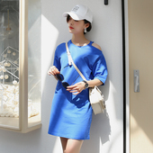 圆领露肩宽松休闲中长款 连衣裙EXQ02 tee女 新款 韩国订购chic夏装