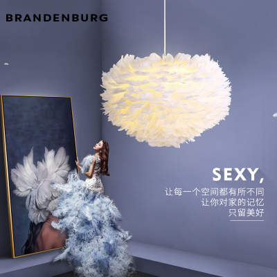 羽毛吊灯北欧个性创意温馨儿童睡房床头简约餐厅客厅卧室艺术灯具