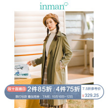 茵曼2018冬装新款文艺复古收腰中长款休闲风衣外套女1884061471图片
