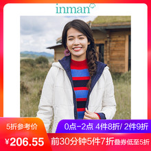 茵曼2018冬装新款连帽保暖牛仔假两件短款棉衣外套女1884052284图片