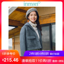 茵曼2018冬装新款翻领帅气复古韩版短款毛呢外套女1884322427图片