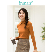 inman茵曼旗舰店翻领长袖针织衫女打底显瘦上衣2018秋冬新款毛衣图片