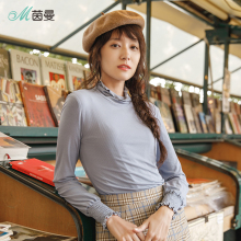 茵曼旗舰店2018秋装新款纯色高领长袖百搭T恤女修身显瘦打底衫图片