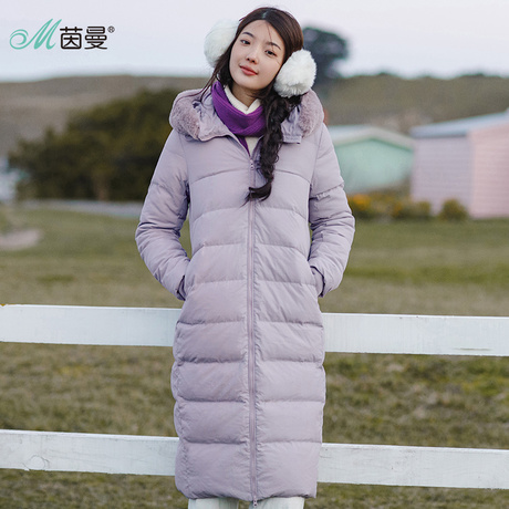 茵曼旗舰店2018冬装可拆毛领连帽羽绒服女中长款显瘦防寒羽绒外套商品大图