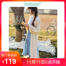 茵曼2018春新款灯笼长袖开叉摆针织开衫外套女长款外搭时尚外穿图片