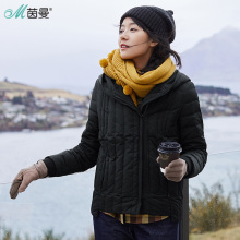 茵曼旗舰店2017冬装新款连帽印花黑色短款时尚羽绒服百搭外套女潮图片