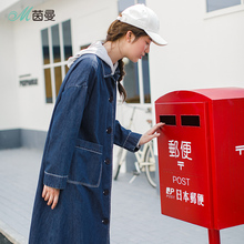 茵曼2018秋装新款纯棉宽松文艺中长款牛仔风衣外套女图片