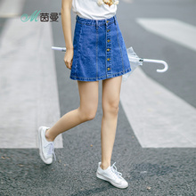 茵曼2018夏装纯棉文艺百搭显瘦学生短裙女裙子韩版a型牛仔裙图片