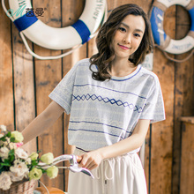 茵曼2018夏季新款前短后长棉蝙蝠袖宽松短袖T恤女士胖mm显瘦上衣图片