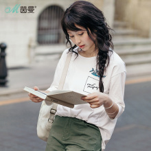 茵曼2018春装新款韩版chic时尚开叉摆绣花休闲T恤女中袖前短后长图片