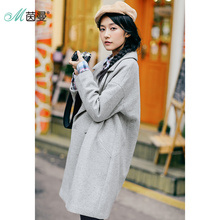 茵曼女装秋冬新款双排扣宽松羊毛呢大衣女中长款呢外套1863321339图片