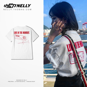 韩国复古港味撞色纯棉圆领t潮人ins宽松嘻哈街头短袖男女情侣T恤