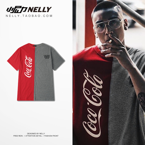 欧美风春季新品拼接撞色宽松百搭短袖T恤印花上衣半袖TEE男女高街