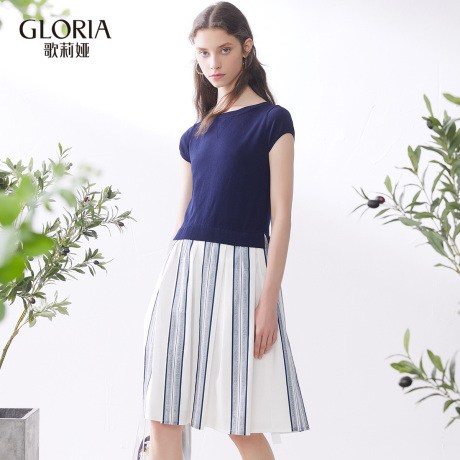 GLORIA/歌莉娅2018年夏季毛织拼梭织连衣裙185C5K090商品大图