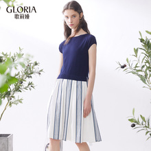 GLORIA/歌莉娅2018年夏季毛织拼梭织连衣裙185C5K090图片