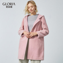 GLORIA/歌莉娅女装2018冬季直身型连帽羊剪绒外套18NE6E9Q0图片