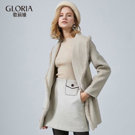 GLORIA/歌莉娅女装2018秋季水貂毛边双面呢短外套189C6E050商品大图