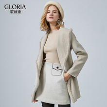 GLORIA/歌莉娅女装2018秋季水貂毛边双面呢短外套189C6E050图片